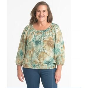 Alfred Dunner 18W Plus Women's Semi Sheer Blouse Feminine Botanical Floral Flowy